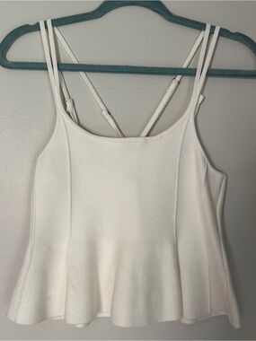 White Double-Strap Peplum Tank Top